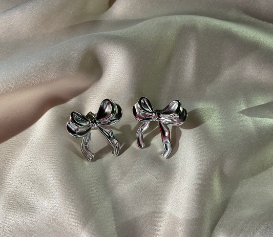 Orecchini Fiocco Argento - gioiello stile coquette acciaio inossidabile