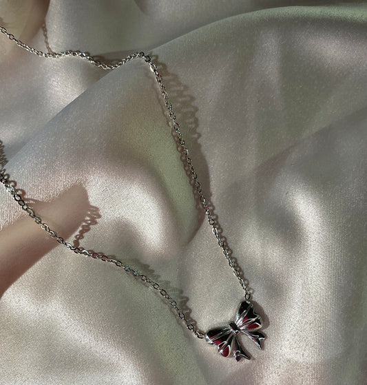 Collana Fiocco Argento - gioiello stile coquette acciaio inossidabile