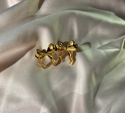 Orecchini Fiocco Oro - gioiello stile coquette acciaio inossidabile