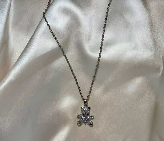 Collana Orso Crystal Mini Argento - gioiello stile coquette acciaio inossidabile
