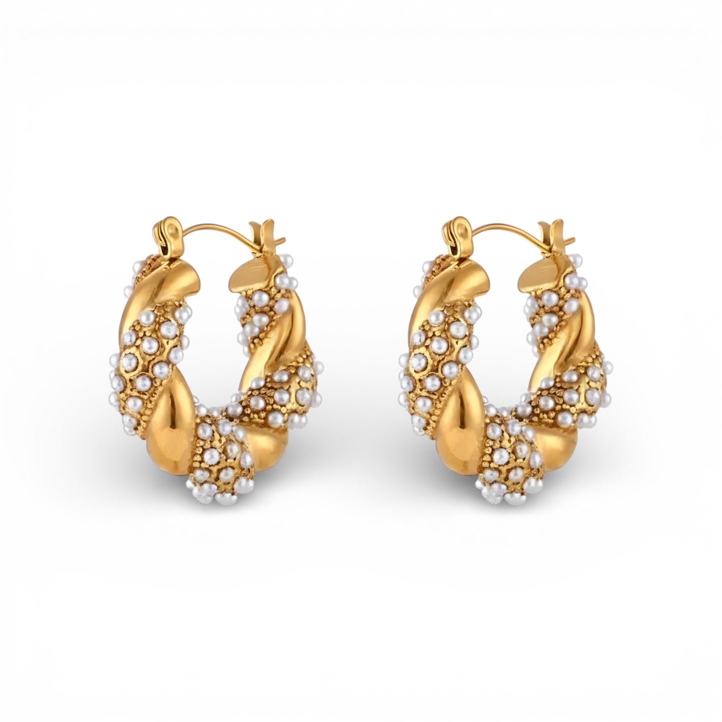 Orecchini twist chunky con perla in acciaio inossidabile placcato oro