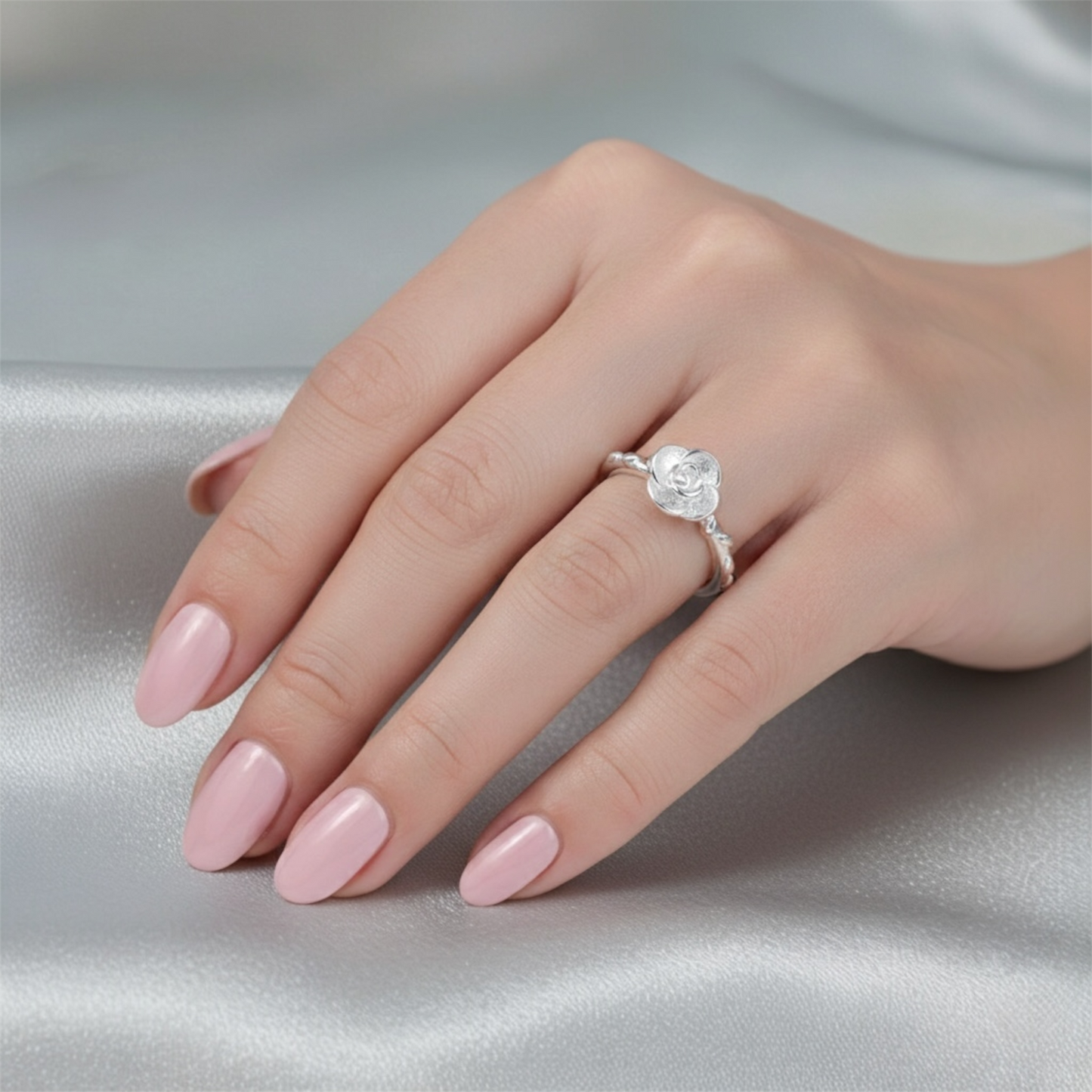 Anello Regolabile con Rosa - Argento 925 - Limited Edition