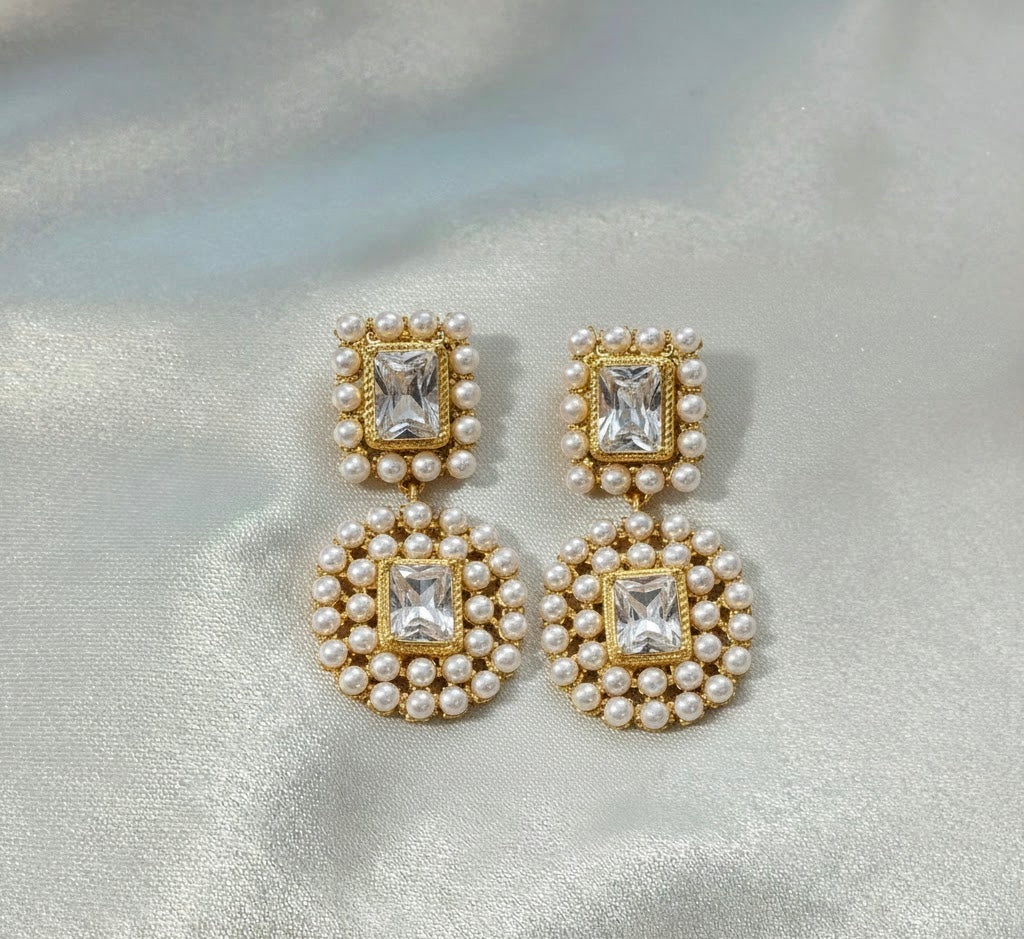 Orecchini Barocco Daisy - Acciaio Inossidabile con Perle e Zircone