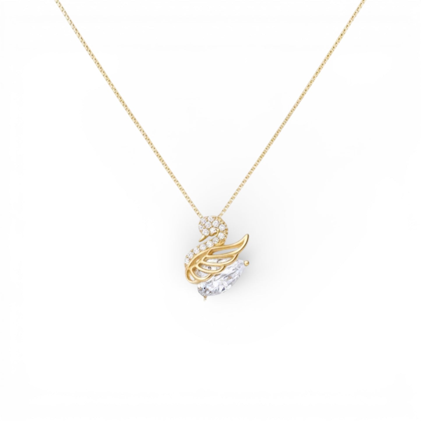 Collana cigno crystal in argento 925 placcato oro