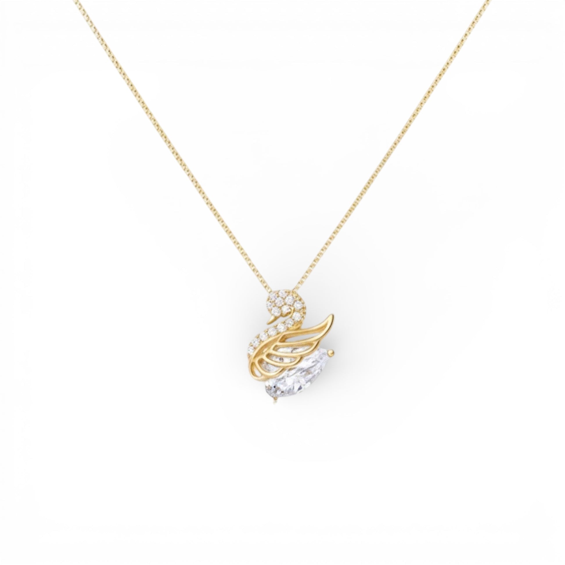 Collana cigno crystal in argento 925 placcato oro