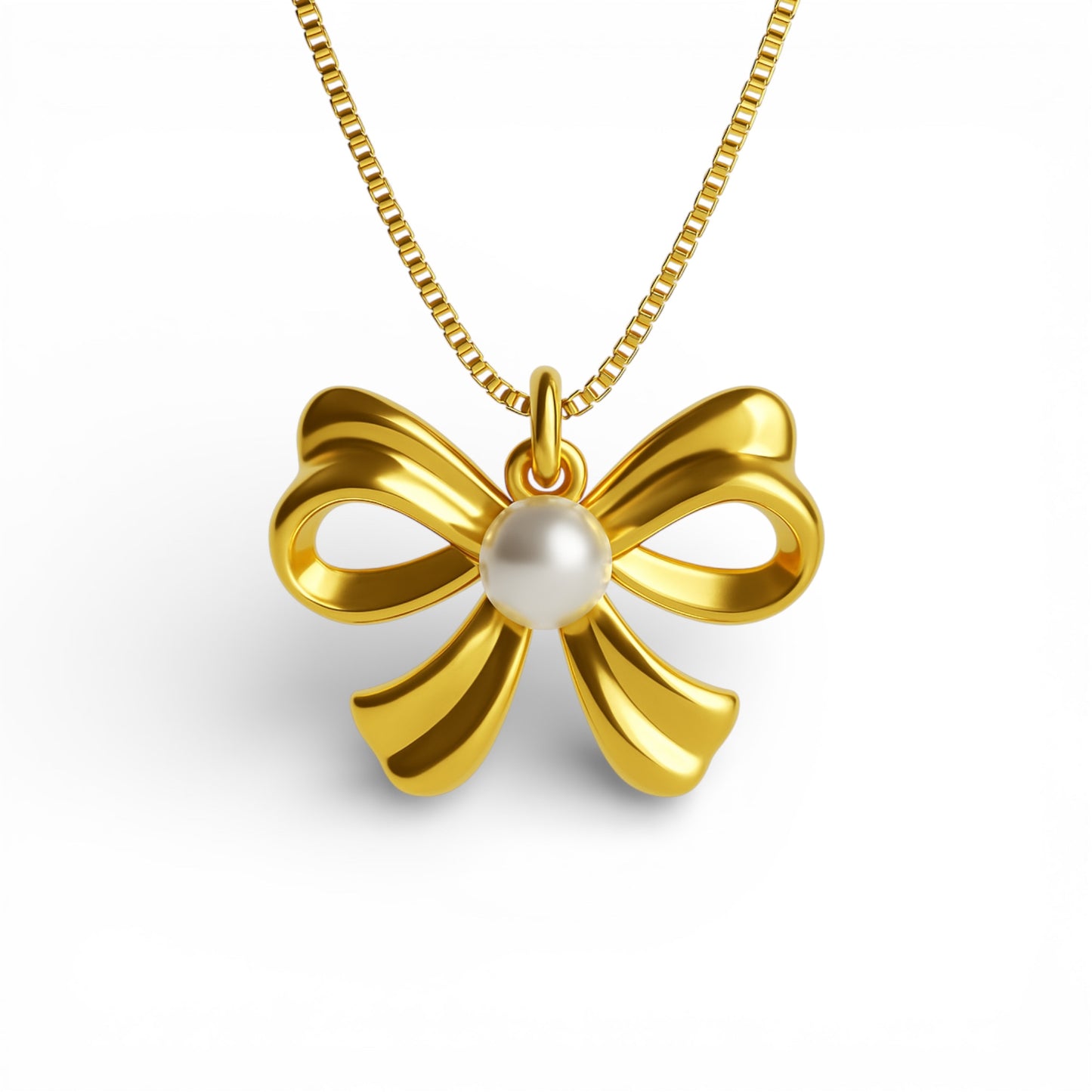 Collana fiocco con perla in acciaio inossidabile placcato oro