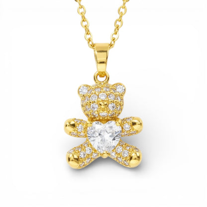 Collana orso crystal mini in acciaio inossidabile placcato oro