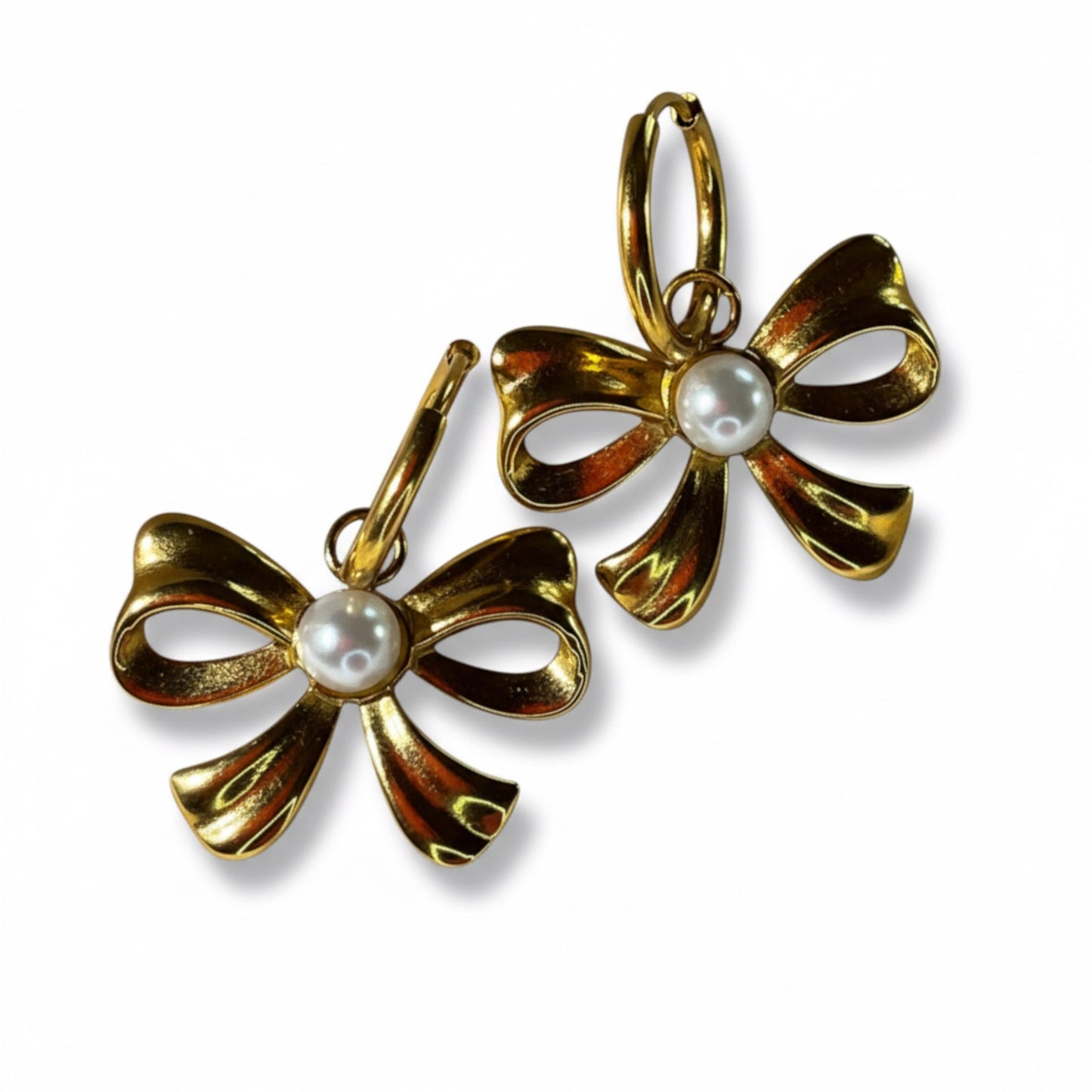 Orecchini fiocco con perla in acciaio inossidabile