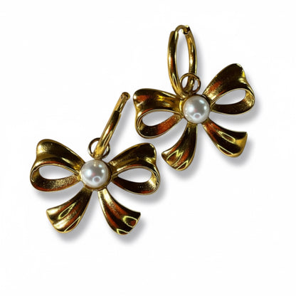 Orecchini fiocco con perla in acciaio inossidabile