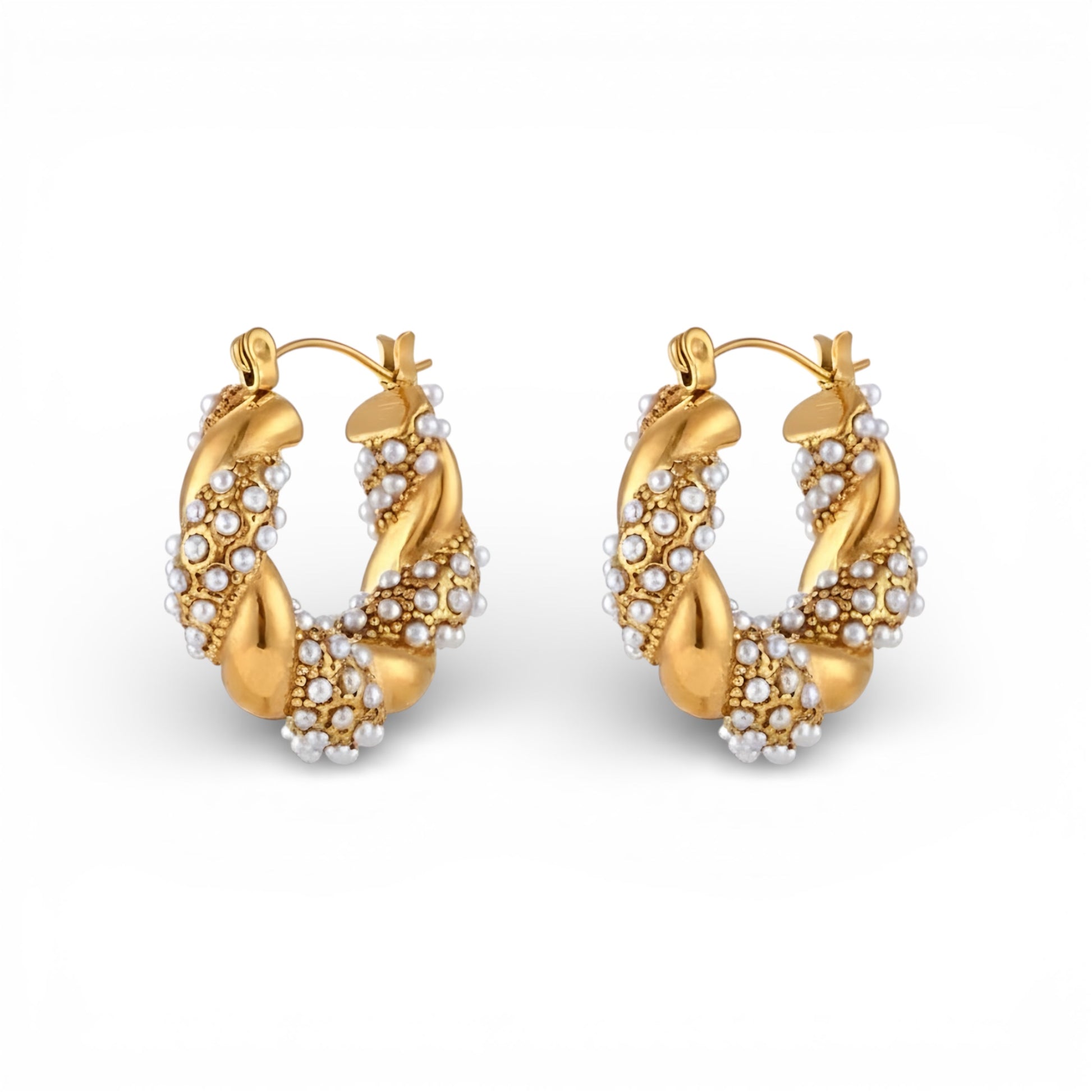 Orecchini twist chunky con perla in acciaio inossidabile placcato oro