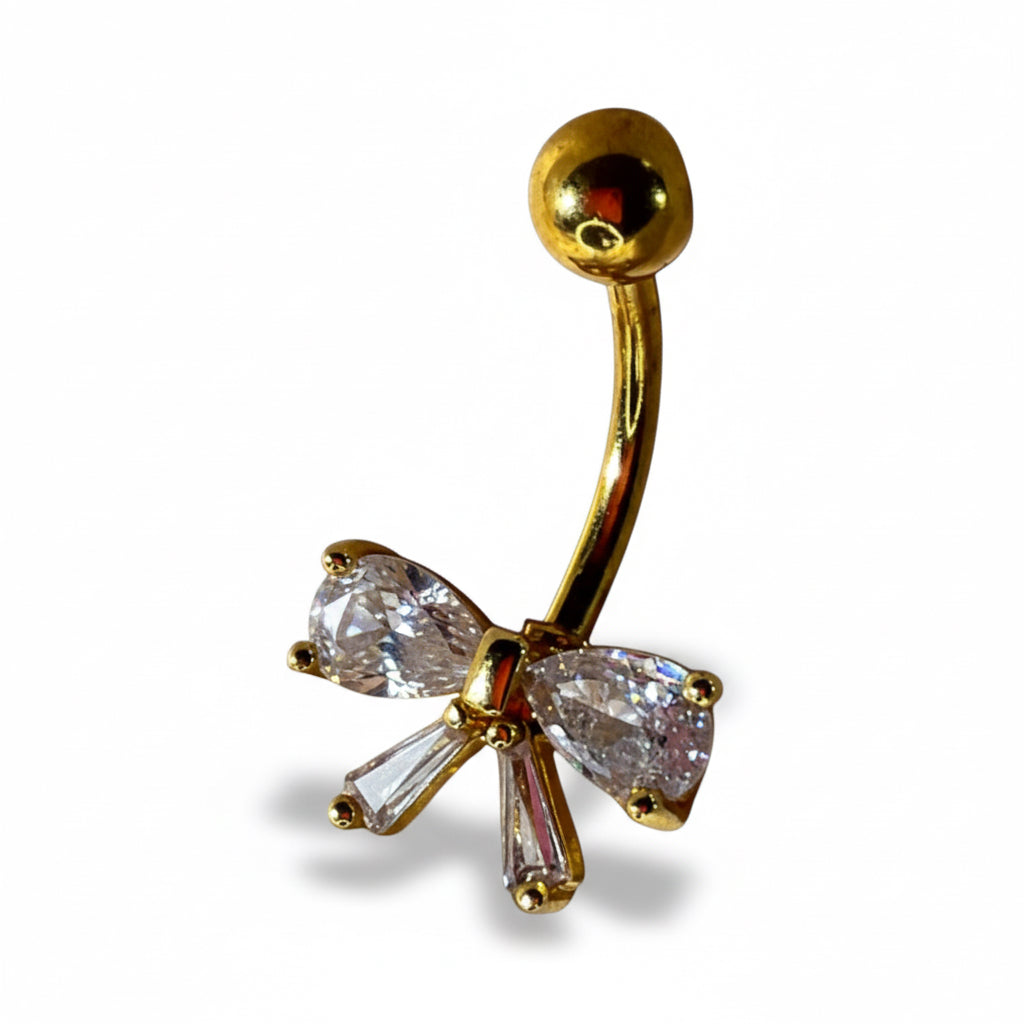 Piercing fiocco crystal navel in acciaio chirurgico placcato oro