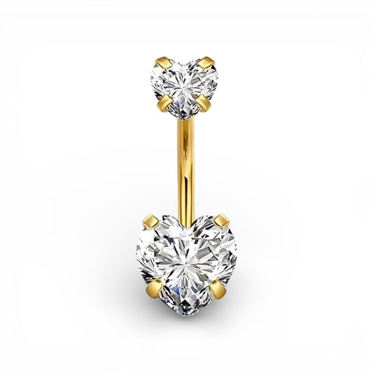 Piercing navel cuore crysal in acciaio inossidabile placcato oro