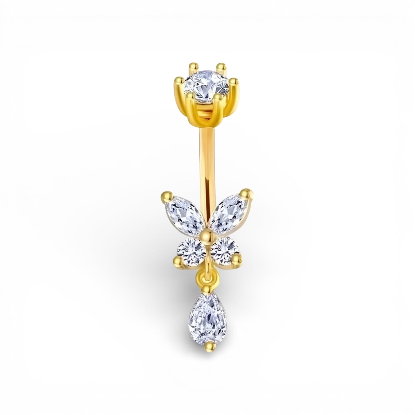 Piercing navel farfalla crystal in acciaio inossidabile placcato oro